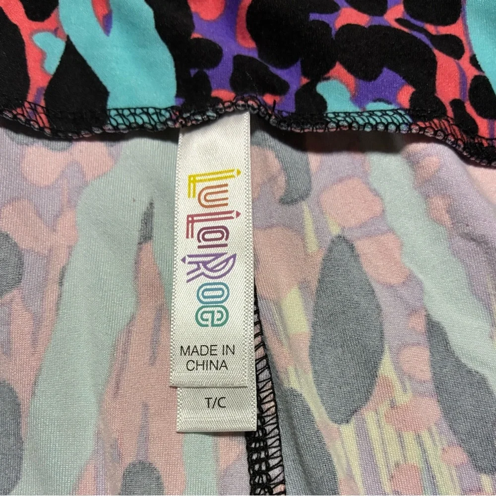 LuLaRoe Black, Turquoise, Purple & Coral Abstract Print Leggings - Picture 2 of 2